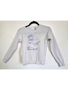 Childrens Place Ice Skating Sweater Girls Sz 10-12 Sequins Off White Skater